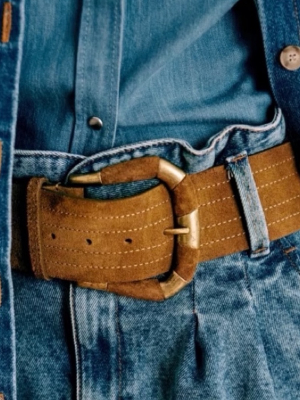 Sezane Suede Brown Belt with Brass Buckle